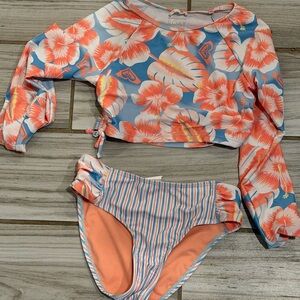 Roxy Kids Floral Rashguard Set - Blue and Pink